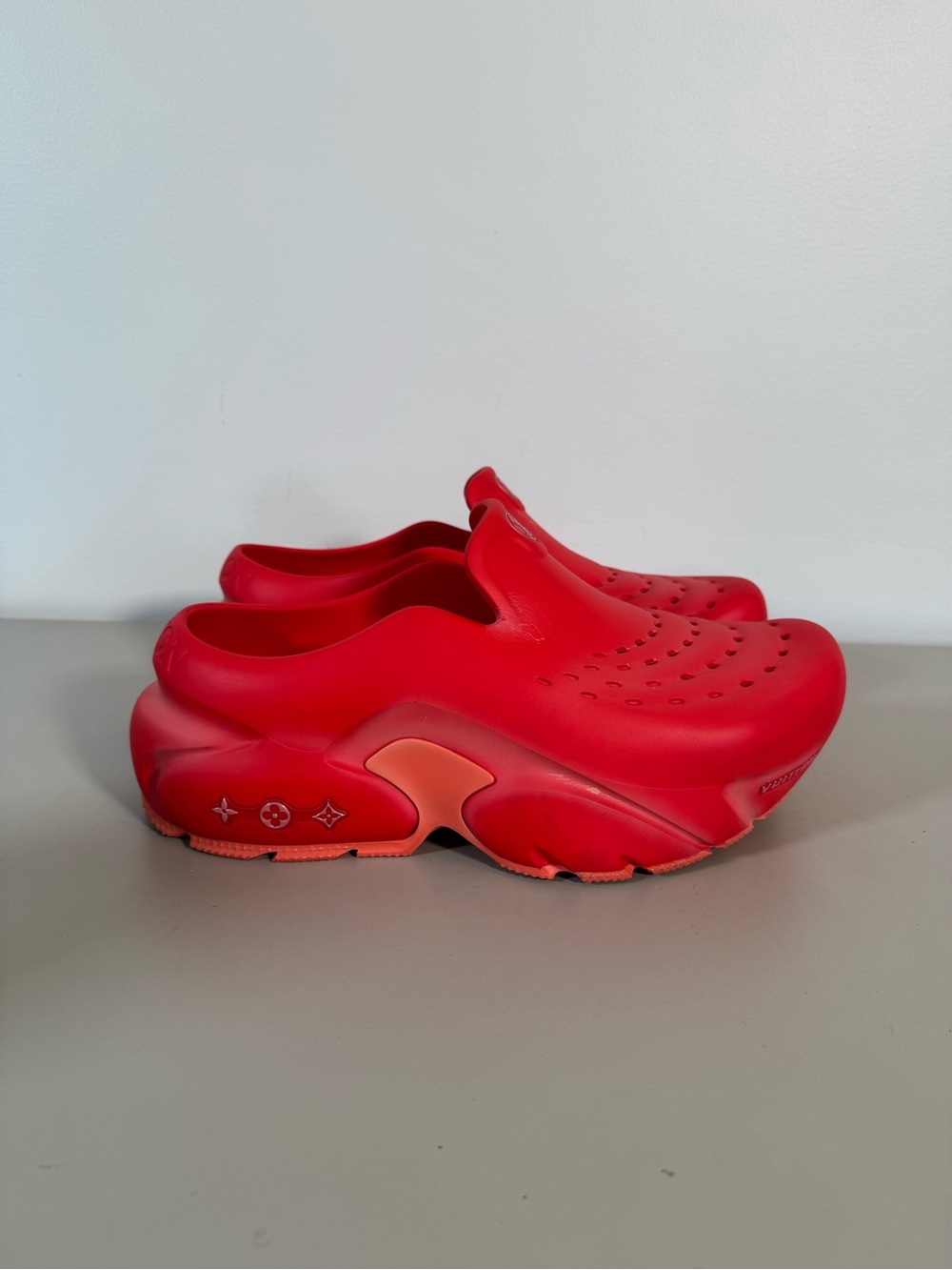 Louis Vuitton Red LV Shark Clog Rubber Mules Size LV 10 (US 11) + Dust Bags